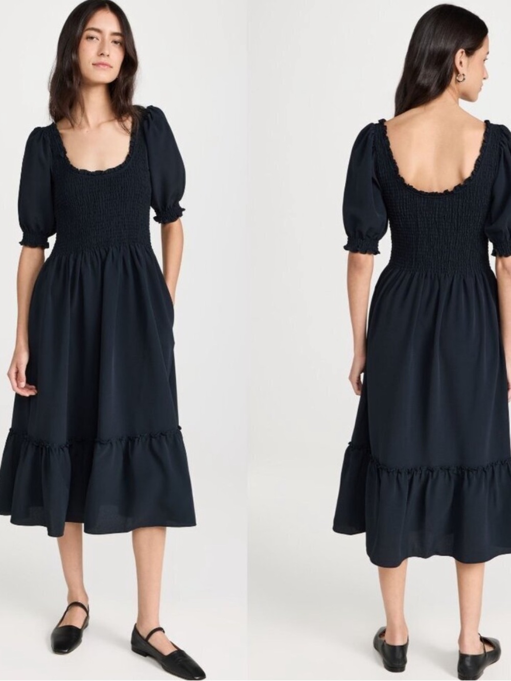 Hill House Dress The Louisa Nap Midi Smocked Puff Sleeve in Black - Picture 3 of 9